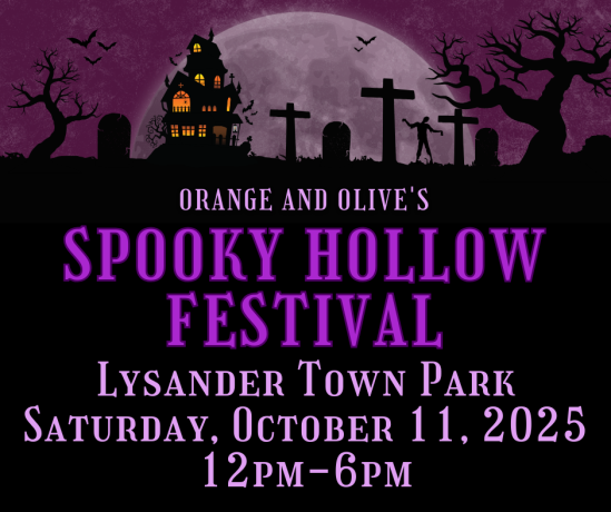 Spooky hollow festival, Lysander town park, Saturday October 11, 12pm to 6pm.
